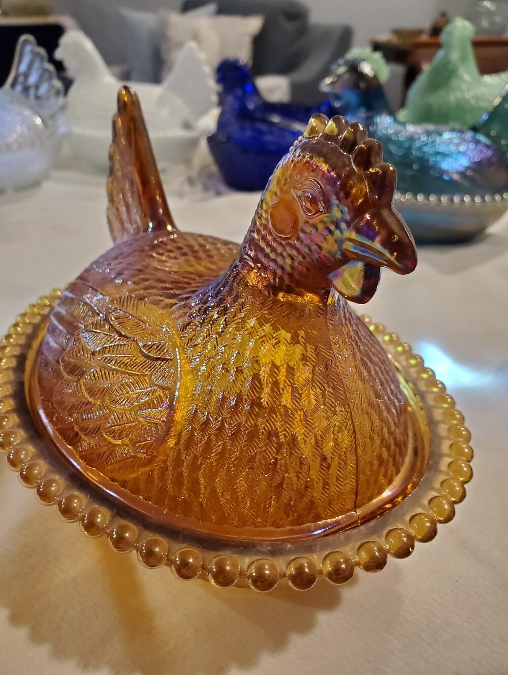 Indiana Glass Beaded Edge Marigold Golden Carnival Hen On Nest Candy - Picture 4 of 10